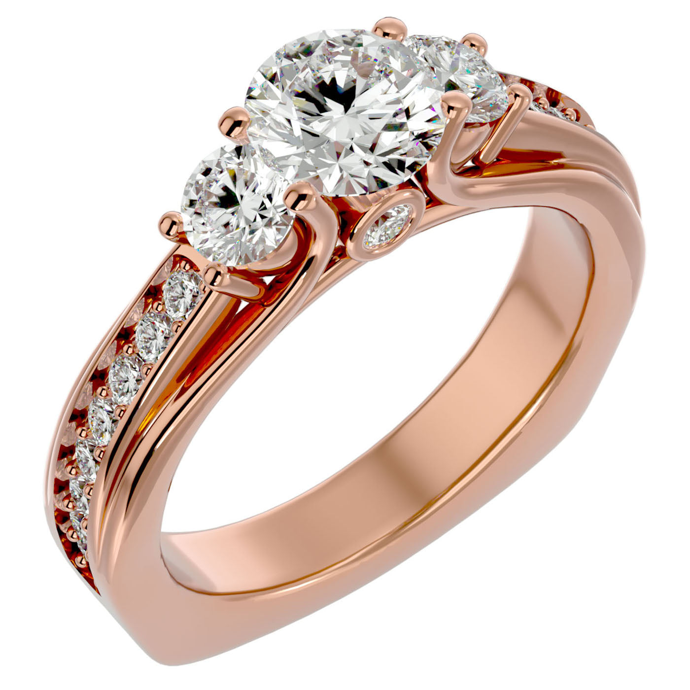 Inel de Logodnă cu Trei Moissanite Pavè de 1.70 ct din 18k Aur Roz - Castelo.ro