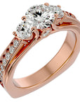 Inel de Logodnă din Aur 14k cu Trei Diamante Naturale Pavè de 1.70 ct din 14k Aur Roz - Castelo.ro