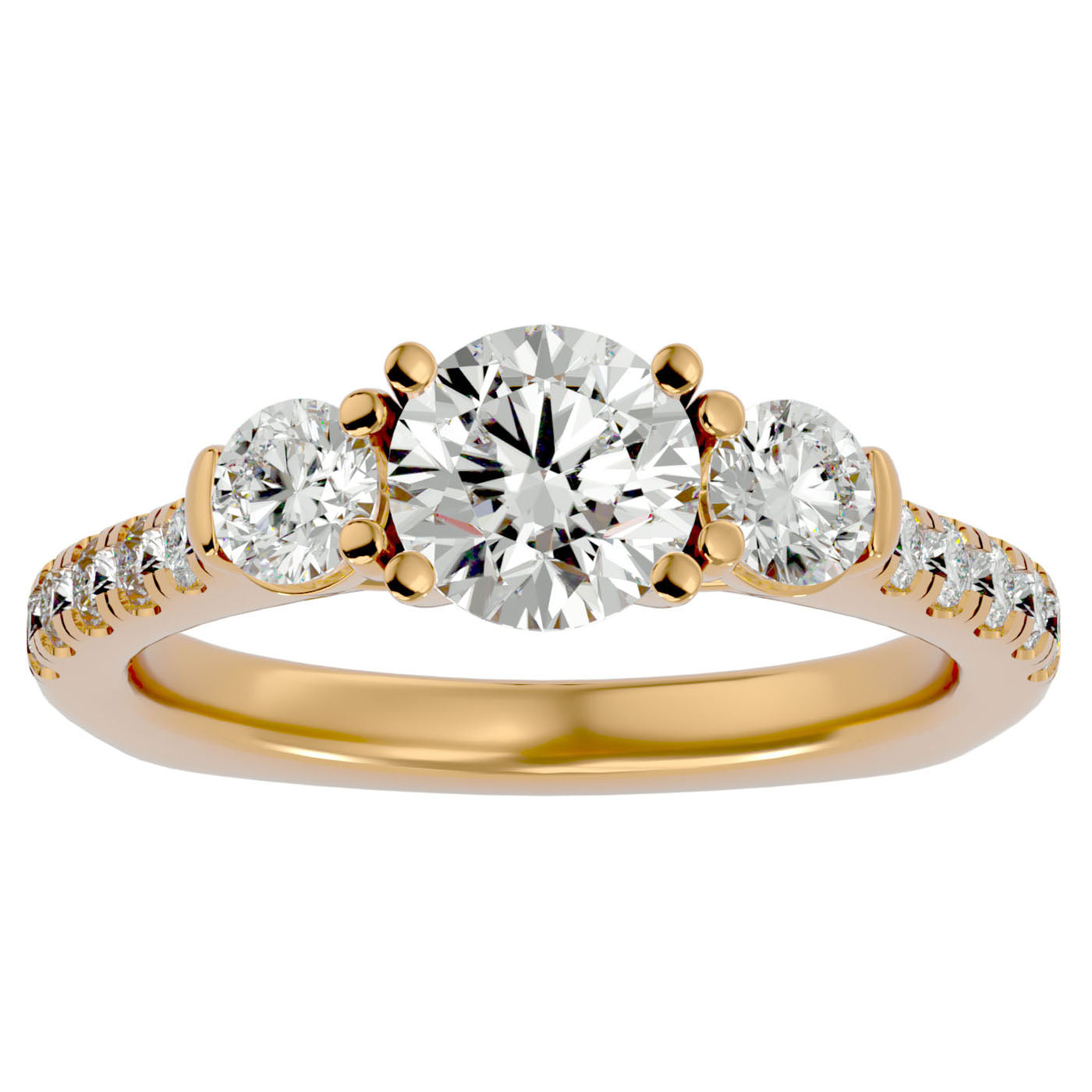 Inel de Logodnă din Aur 14k cu Trei Diamante Create în Laborator Pavè de 1.54 ct din 14k Aur Galben - Castelo.ro