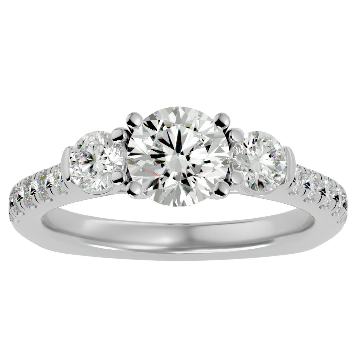 Inel de Logodnă cu Trei Diamante Naturale Pavè de 1.54 ct din Platina - Castelo.ro