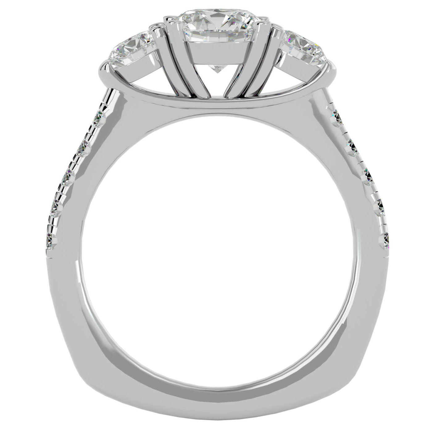 Inel de Logodnă din Aur 14k cu Trei Diamante Create în Laborator Pavè de 1.54 ct din 14k Aur Alb - Castelo.ro