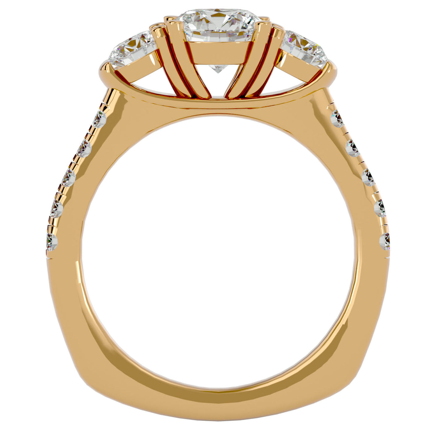 Inel de Logodnă din Aur 14k cu Trei Diamante Create în Laborator Pavè de 1.54 ct din 14k Aur Galben - Castelo.ro