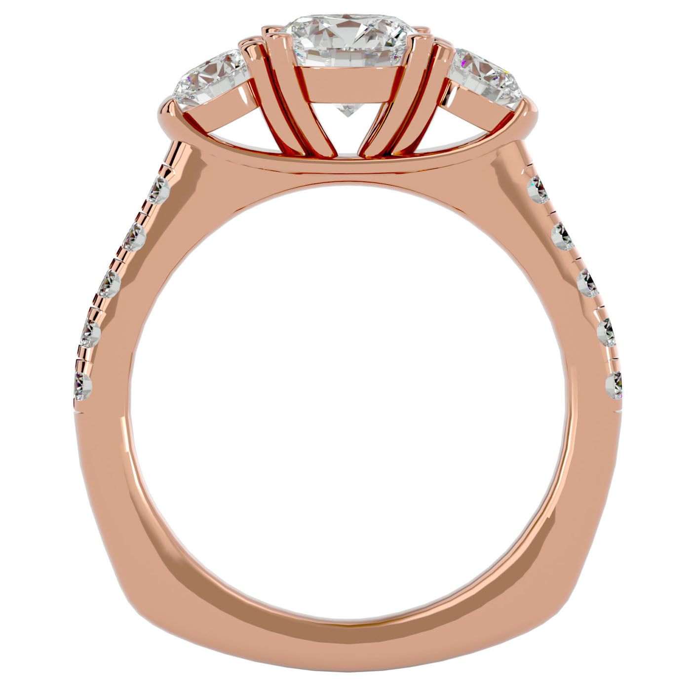 Inel de Logodnă din Aur 14k cu Trei Diamante Create în Laborator Pavè de 1.54 ct din 14k Aur Roz - Castelo.ro