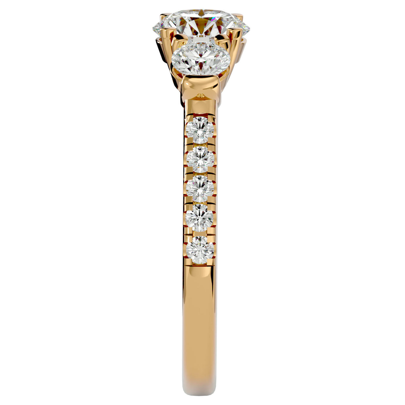 Inel de Logodnă din Aur 14k cu Trei Diamante Create în Laborator Pavè de 1.54 ct din 14k Aur Galben - Castelo.ro