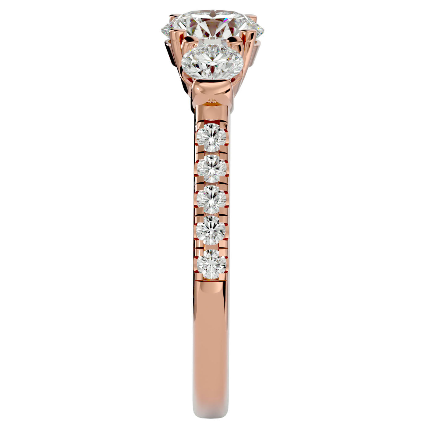 Inel de Logodnă din Aur 14k cu Trei Diamante Create în Laborator Pavè de 1.54 ct din 14k Aur Roz - Castelo.ro