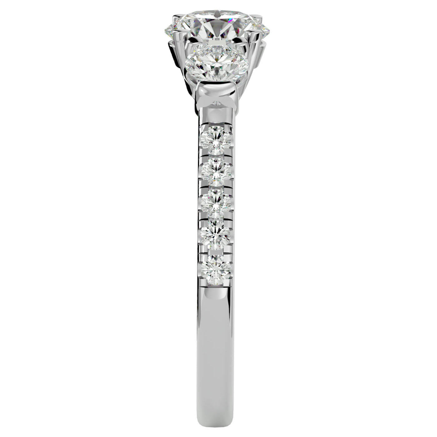 Inel de Logodnă din Aur 14k cu Trei Diamante Create în Laborator Pavè de 1.54 ct din 14k Aur Alb - Castelo.ro