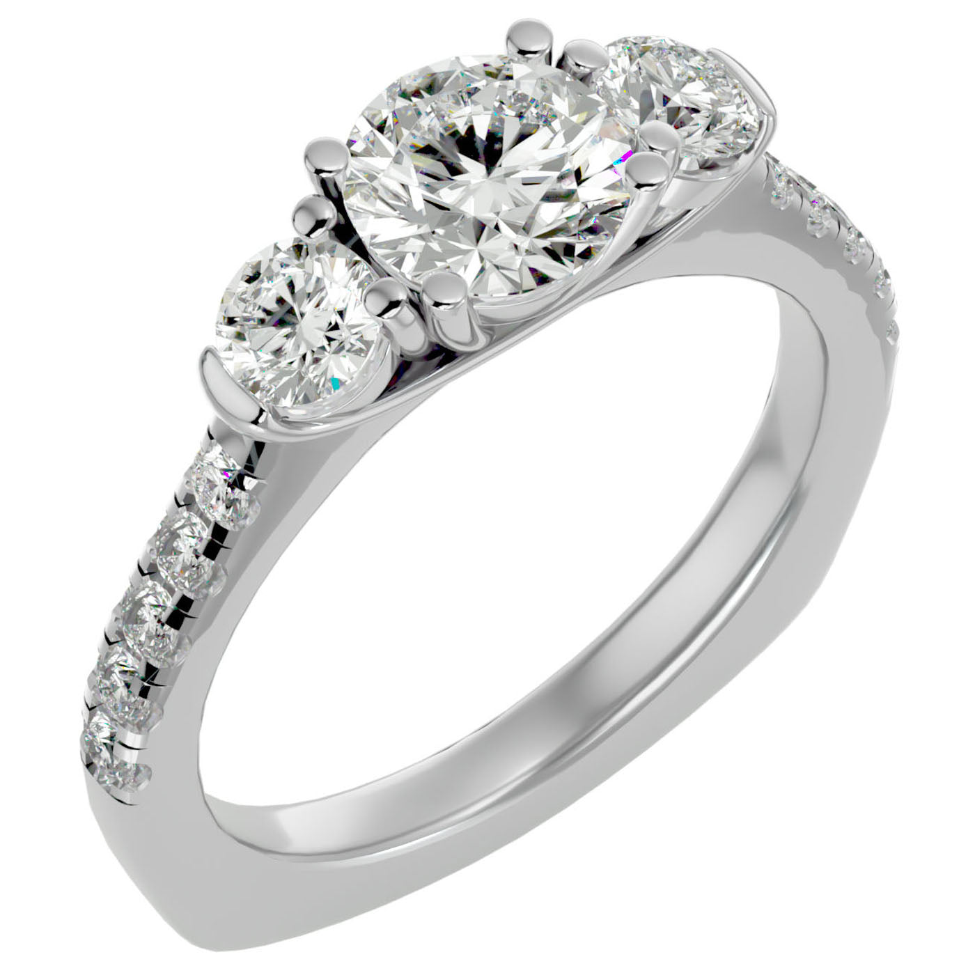 Inel de Logodnă din Aur 14k cu Trei Diamante Create în Laborator Pavè de 1.54 ct din 14k Aur Alb - Castelo.ro