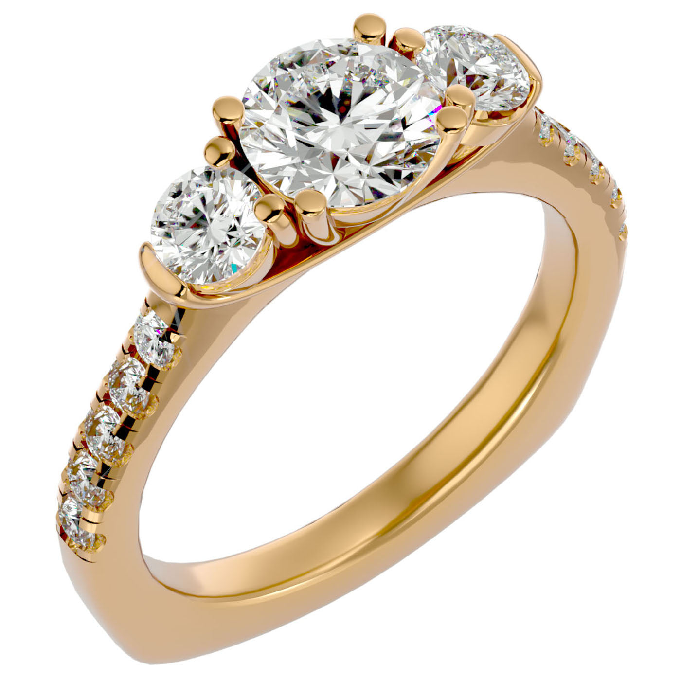 Inel de Logodnă din Aur 14k cu Trei Diamante Naturale Pavè de 1.54 ct din 14k Aur Galben - Castelo.ro