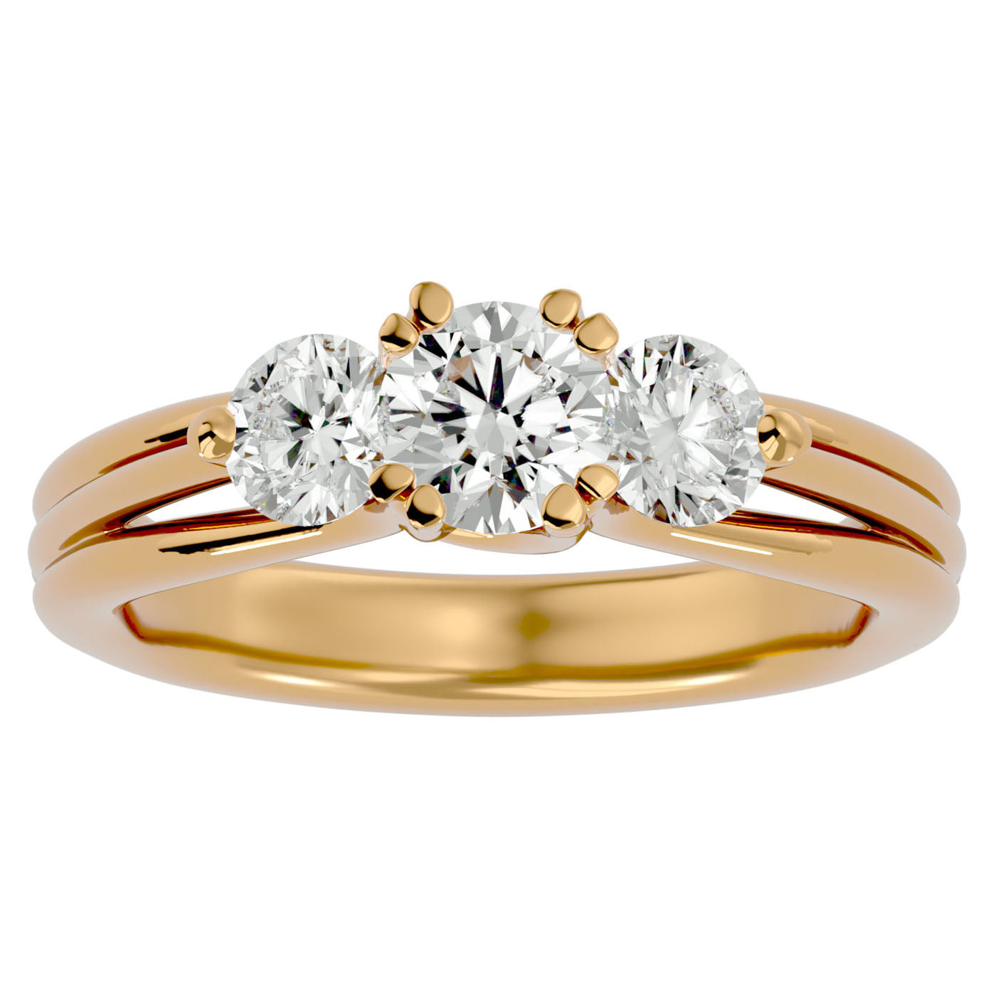 Inel de Logodnă Geneviève din Aur 14k cu Trei Moissanite de 1.39 ct din 14k Aur Galben - Castelo.ro