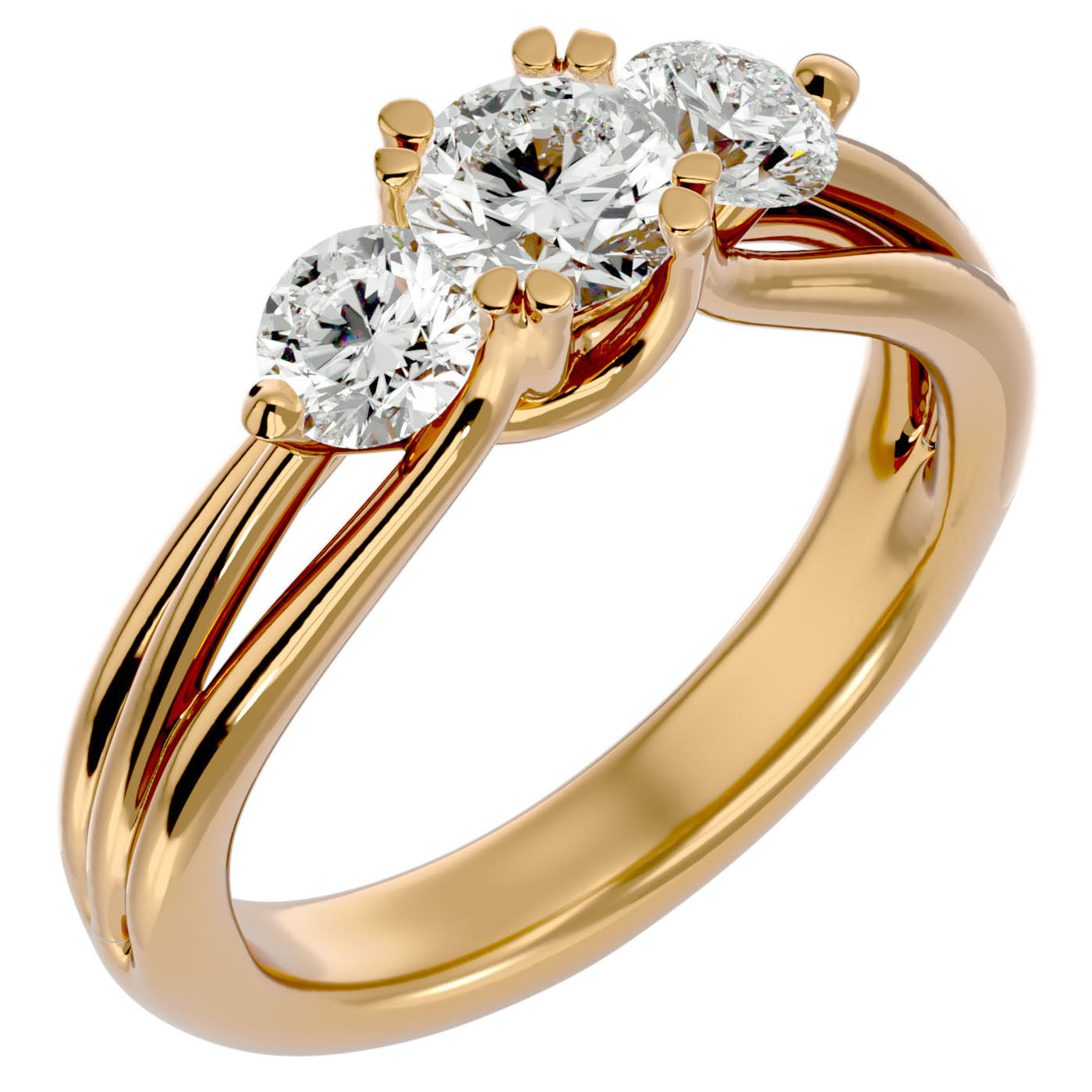 Inel de Logodnă Geneviève din Aur 14k cu Trei Diamante Naturale de 1.39 ct din 14k Aur Galben - Castelo.ro