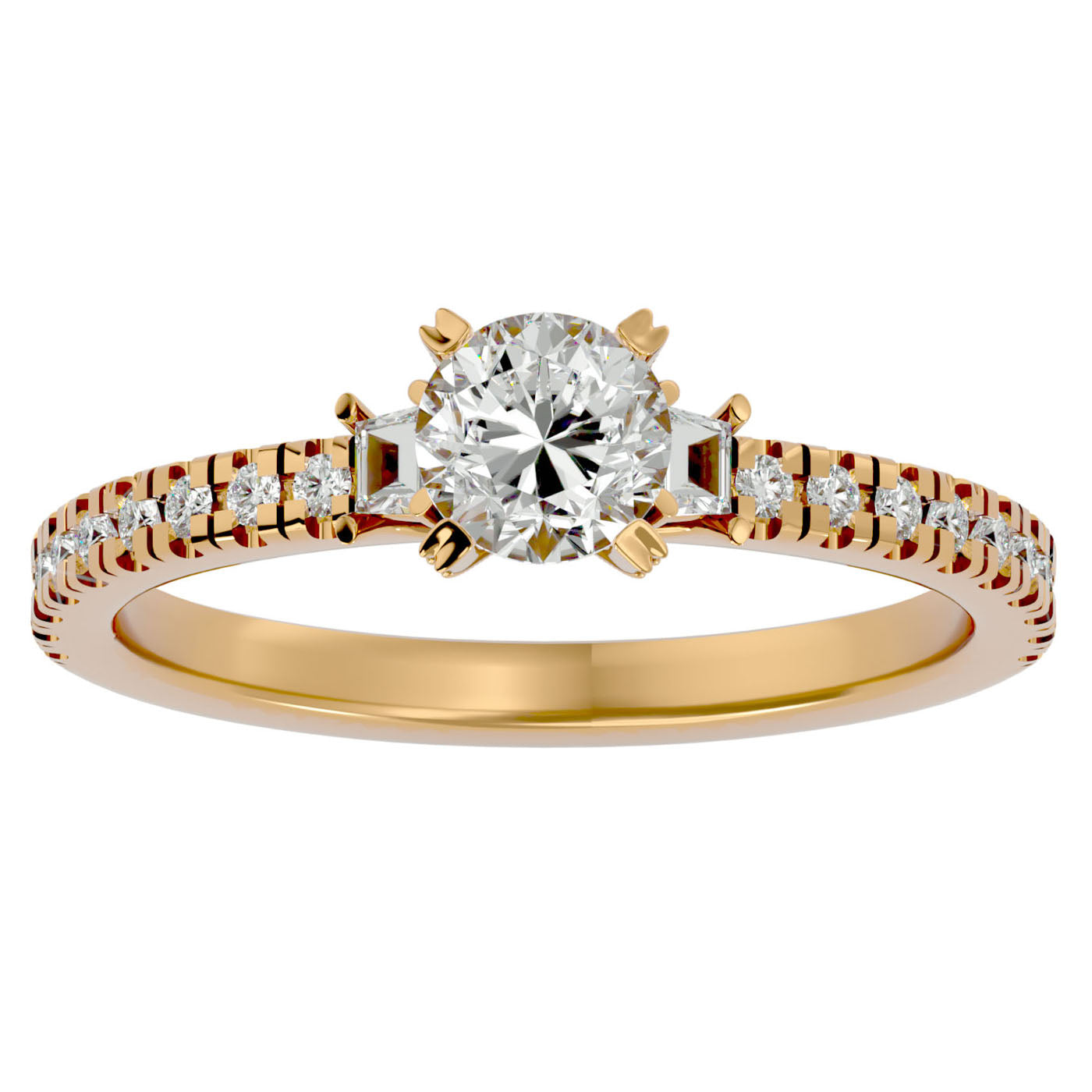 Inel de Logodnă Clasic din Aur 14k cu Trei Moissanite Pavè de 0.97 ct din 14k Aur Galben - Castelo.ro