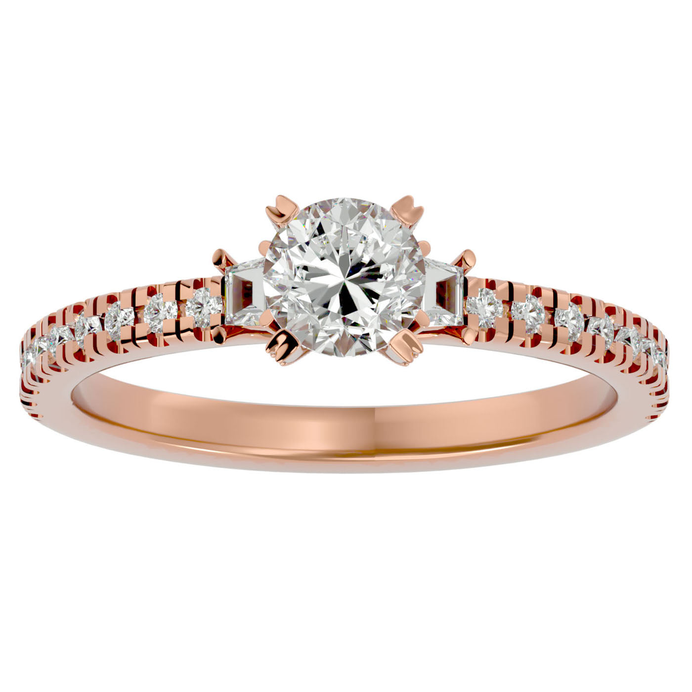 Inel de Logodnă Clasic din Aur 14k cu Trei Moissanite Pavè de 0.97 ct din 14k Aur Roz - Castelo.ro