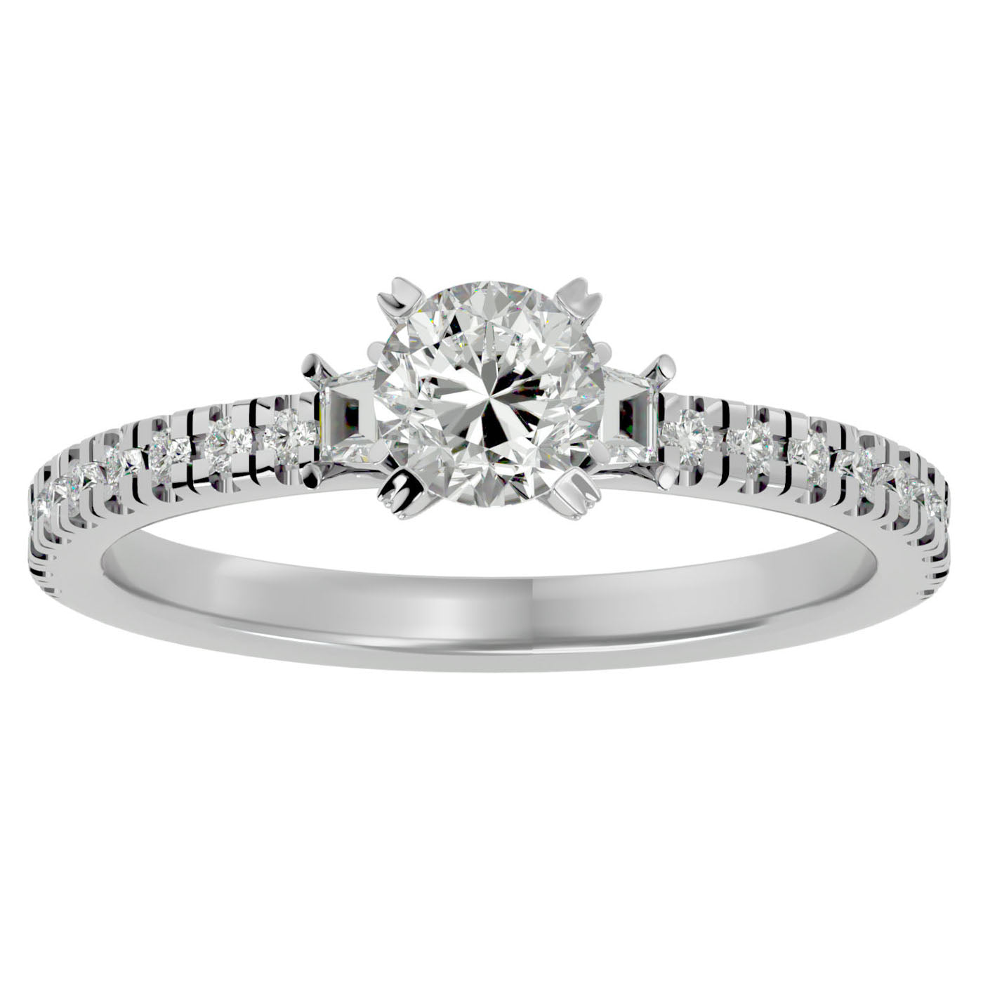 Inel de Logodnă Clasic din Aur 14k cu Trei Moissanite Pavè de 0.97 ct din 14k Aur Alb - Castelo.ro