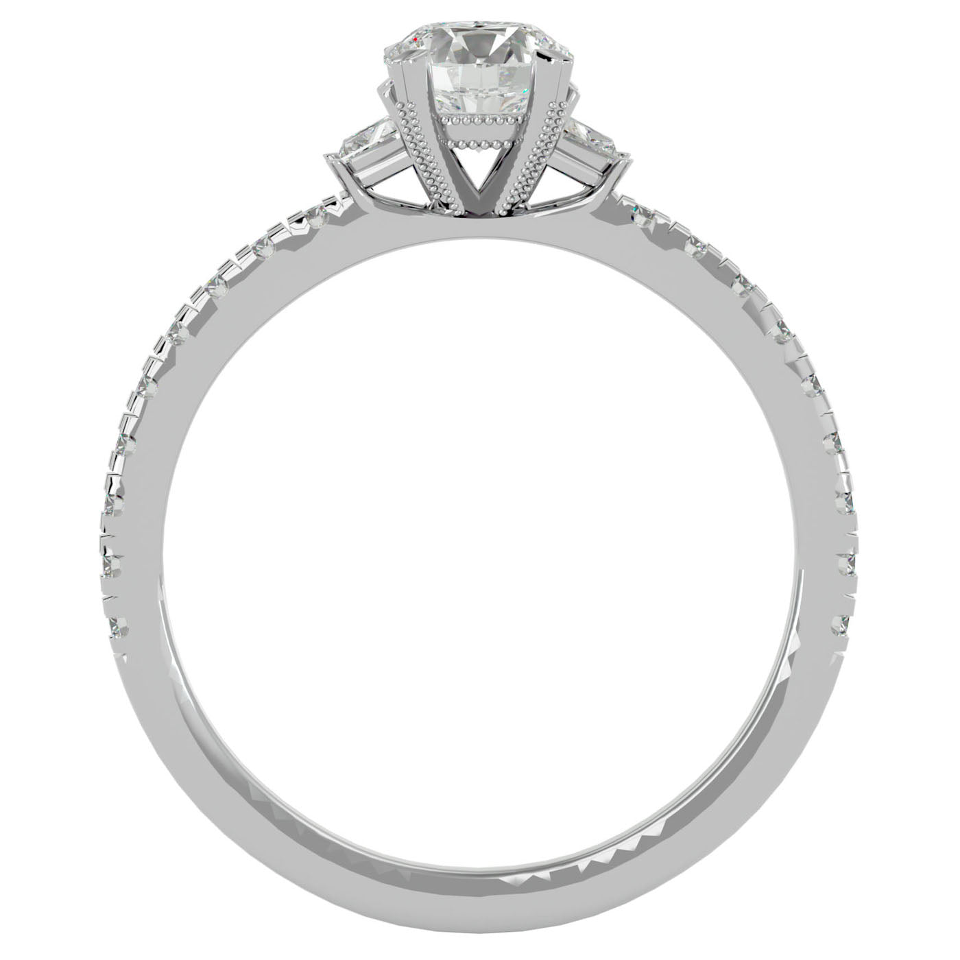 Inel de Logodnă Clasic din Aur 14k cu Trei Moissanite Pavè de 0.97 ct din 14k Aur Alb - Castelo.ro