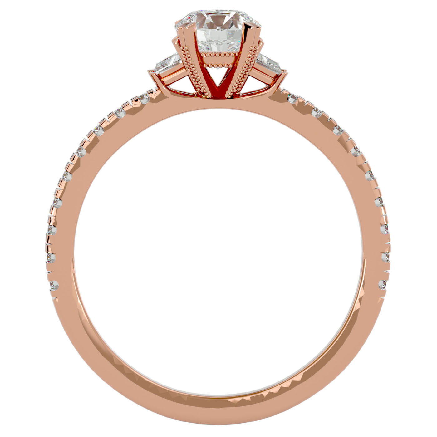 Inel de Logodnă Clasic din Aur 14k cu Trei Moissanite Pavè de 0.97 ct din 14k Aur Roz - Castelo.ro