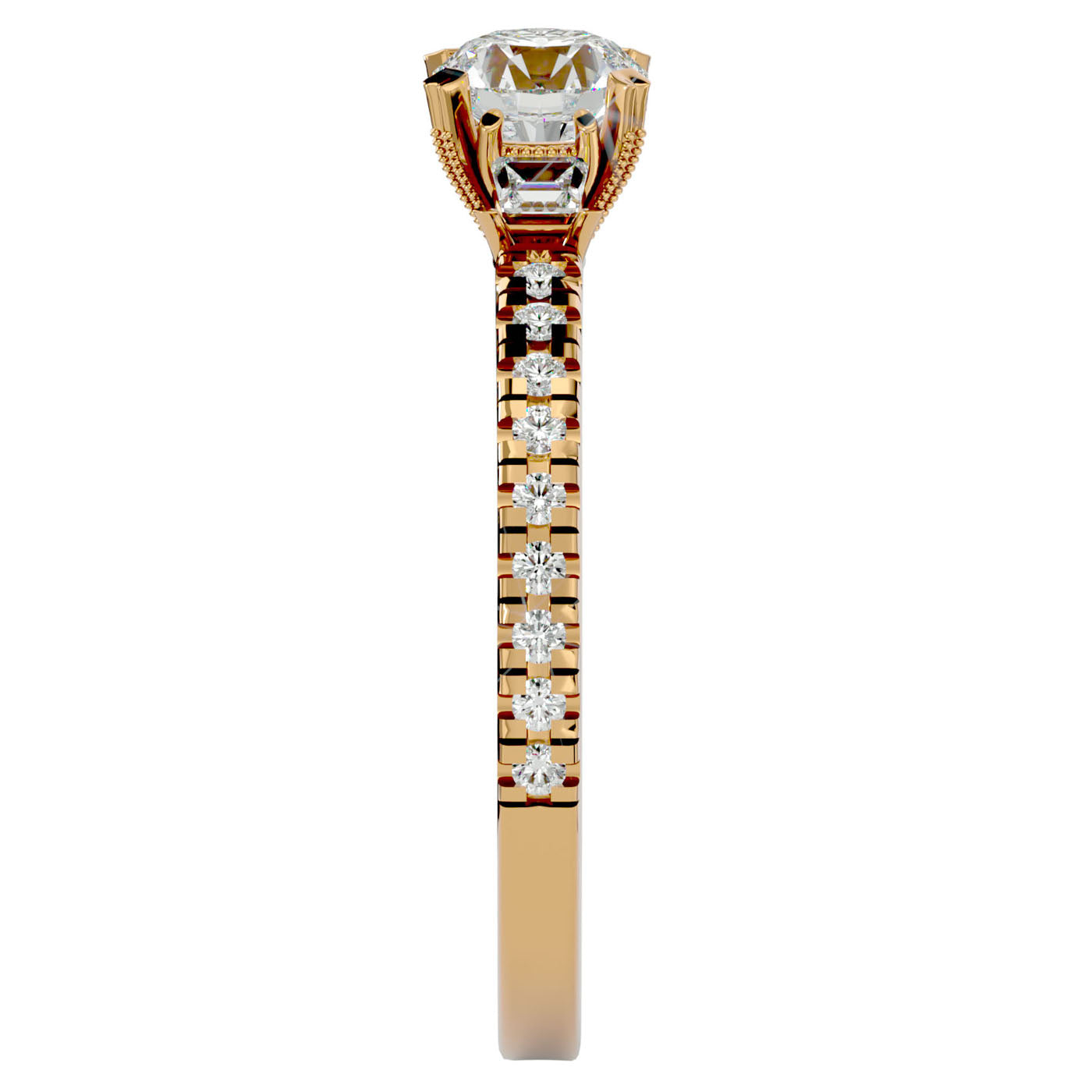 Inel de Logodnă Clasic din Aur 14k cu Trei Diamante Naturale Pavè de 0.97 ct din 14k Aur Galben - Castelo.ro