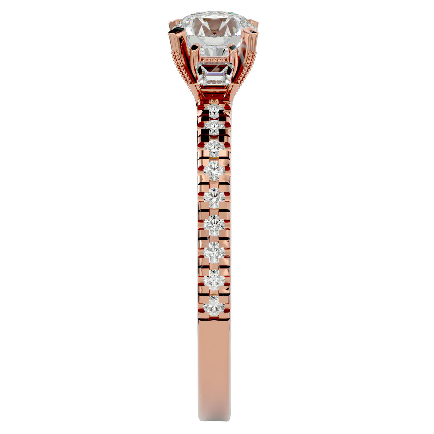 Inel de Logodnă Clasic din Aur 14k cu Trei Moissanite Pavè de 0.97 ct din 14k Aur Roz - Castelo.ro