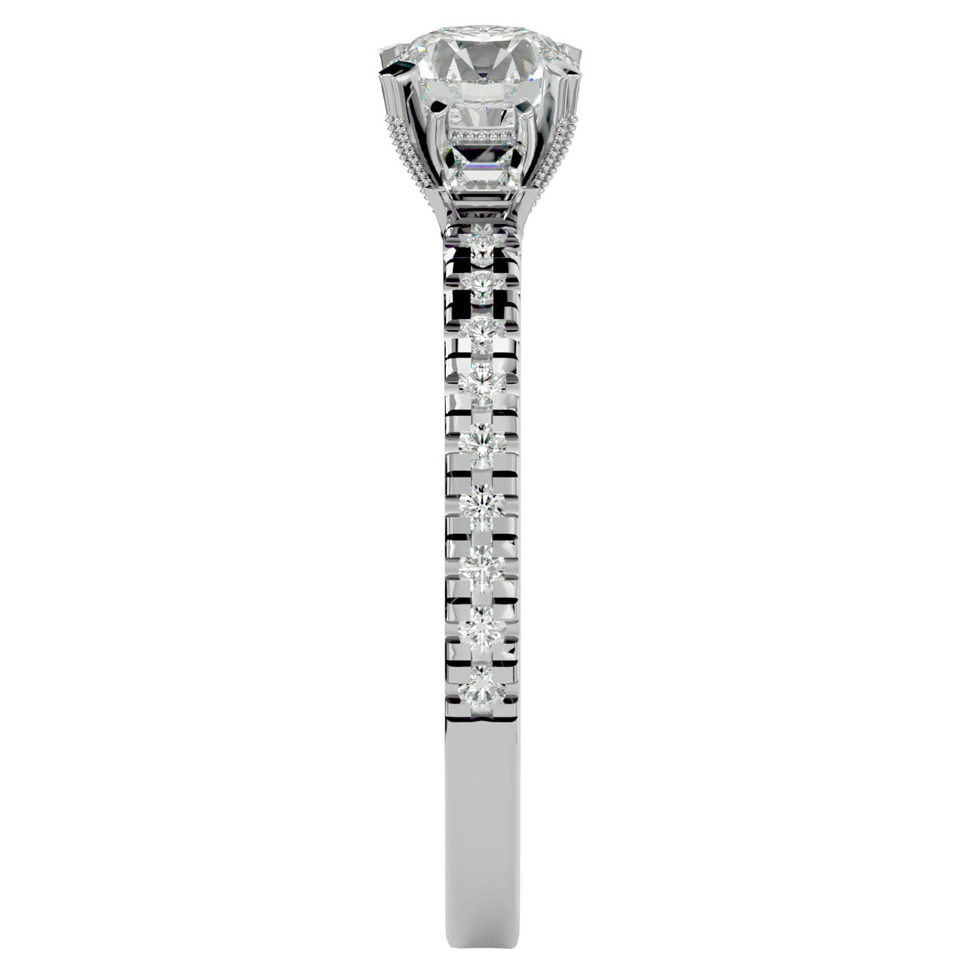 Inel de Logodnă Clasic din Aur 14k cu Trei Moissanite Pavè de 0.97 ct din 14k Aur Alb - Castelo.ro