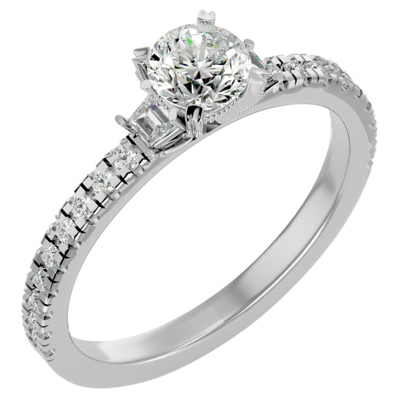 Inel de Logodnă Clasic din Aur 14k cu Trei Moissanite Pavè de 0.97 ct din 14k Aur Alb - Castelo.ro