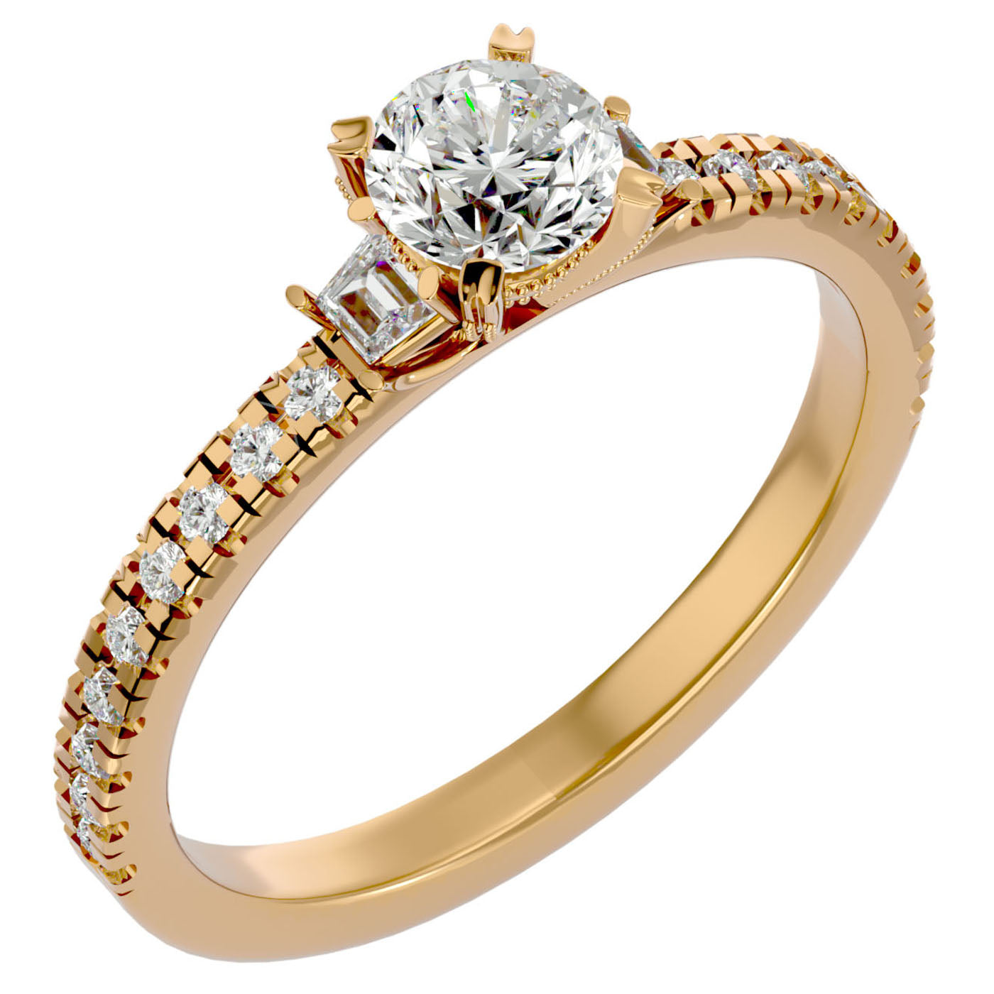Inel de Logodnă Clasic din Aur 14k cu Trei Moissanite Pavè de 0.97 ct din 14k Aur Galben - Castelo.ro