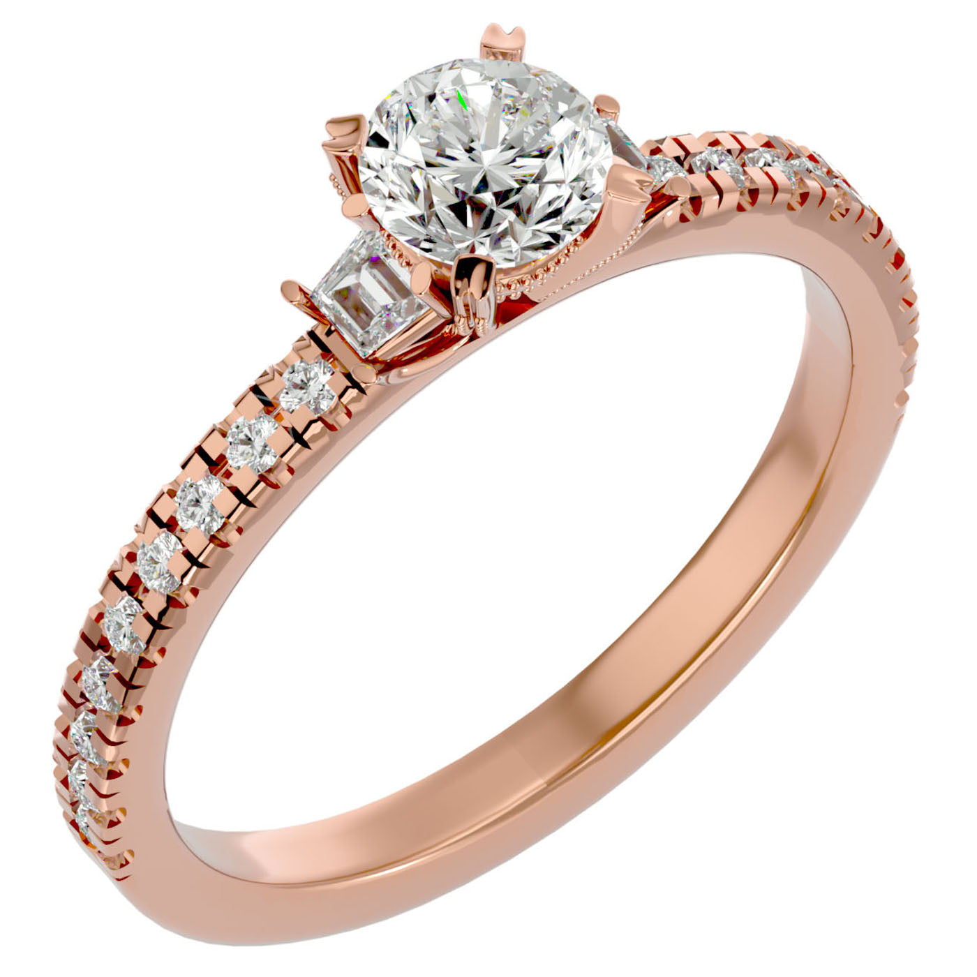 Inel de Logodnă Clasic din Aur 14k cu Trei Moissanite Pavè de 0.97 ct din 14k Aur Roz - Castelo.ro