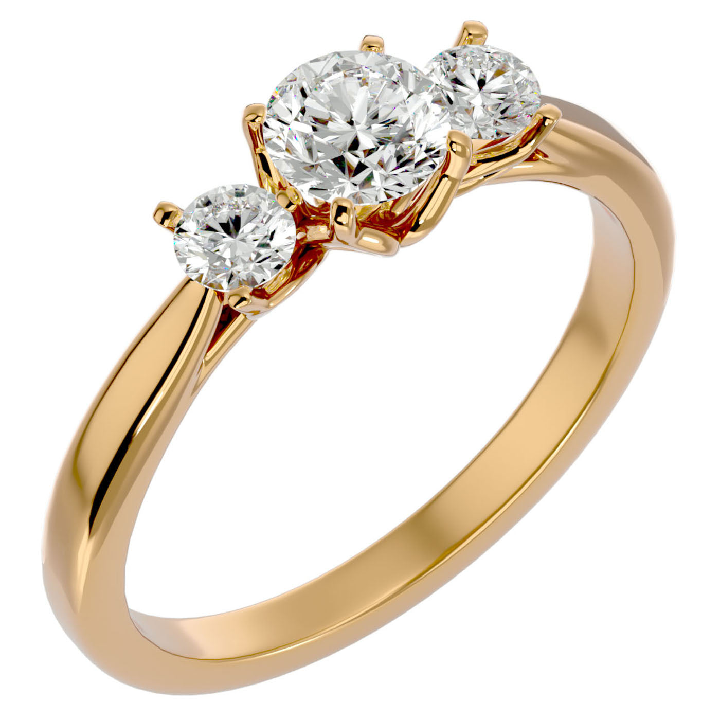 Inel de Logodnă Josephine din Aur 14k Trei Moissanite de 0.90 ct din 14k Aur Galben - Castelo.ro