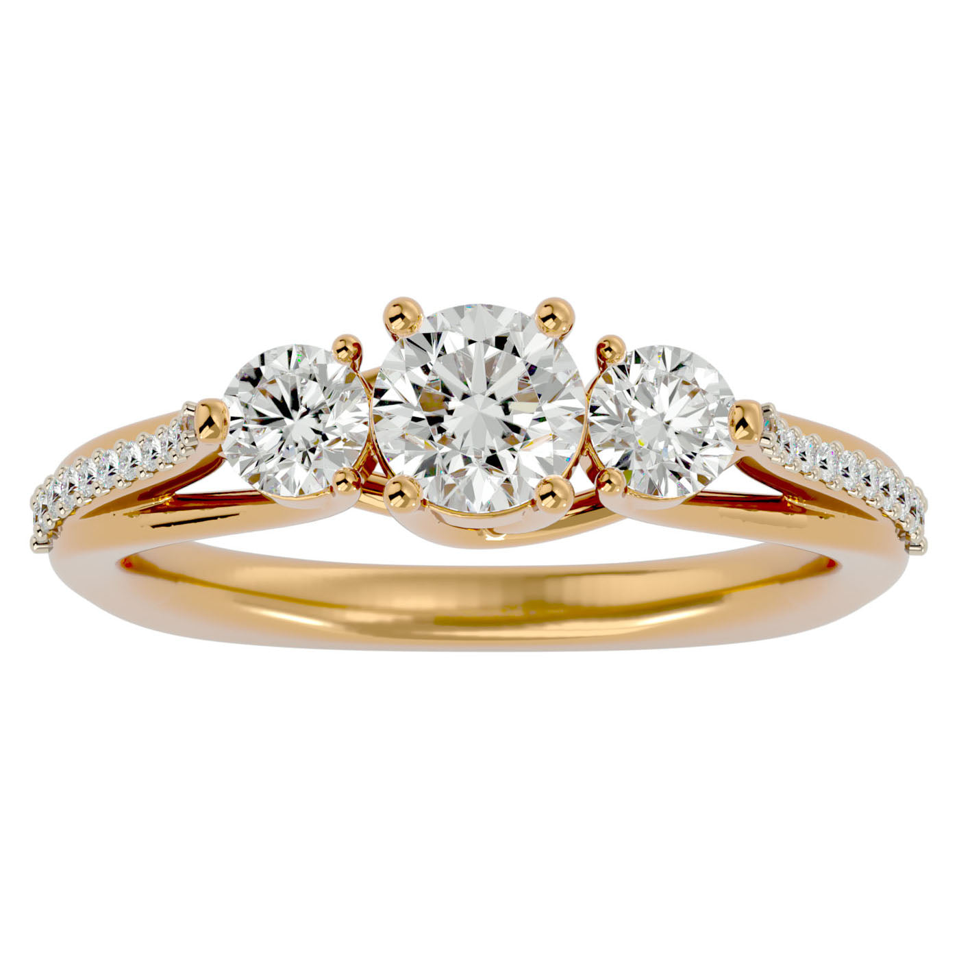 Inel de Logodnă Véronique cu Trei Moissanite Pavè de 0.97 ct din 18k Aur Galben - Castelo.ro