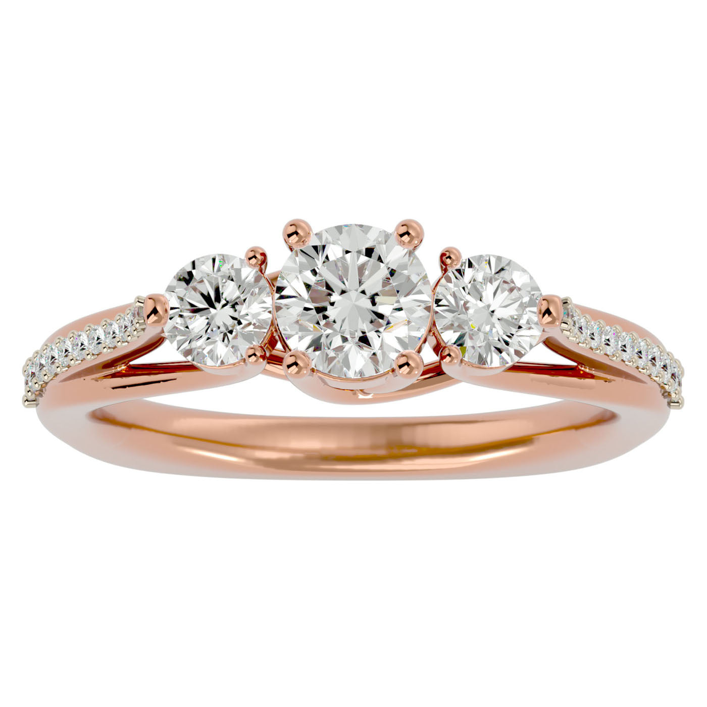 Inel de Logodnă Véronique cu Trei Moissanite Pavè de 0.97 ct din 18k Aur Roz - Castelo.ro