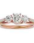 Inel de Logodnă Véronique din Aur 14k cu Trei Diamante Create în Laborator Pavè de 0.97 ct din 14k Aur Roz - Castelo.ro