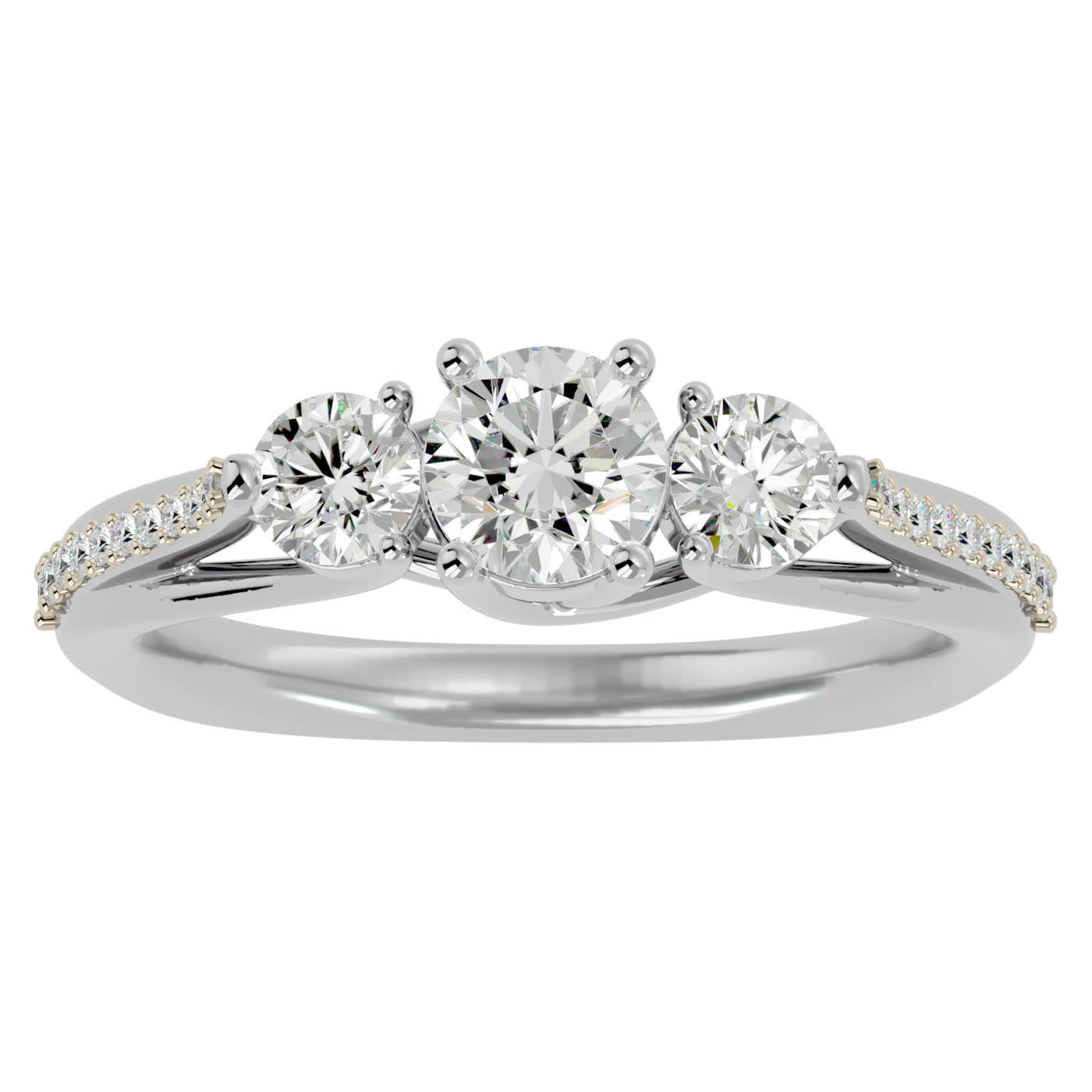Inel de Logodnă Véronique cu Trei Moissanite Pavè de 0.97 ct din Platina - Castelo.ro