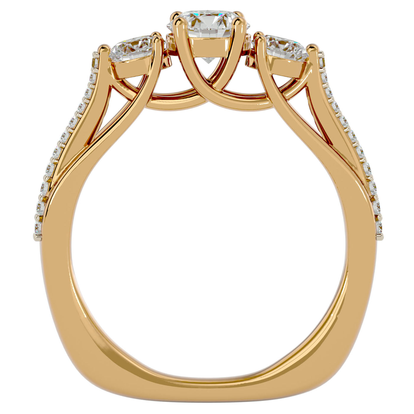 Inel de Logodnă Véronique cu Trei Moissanite Pavè de 0.97 ct din 18k Aur Galben - Castelo.ro