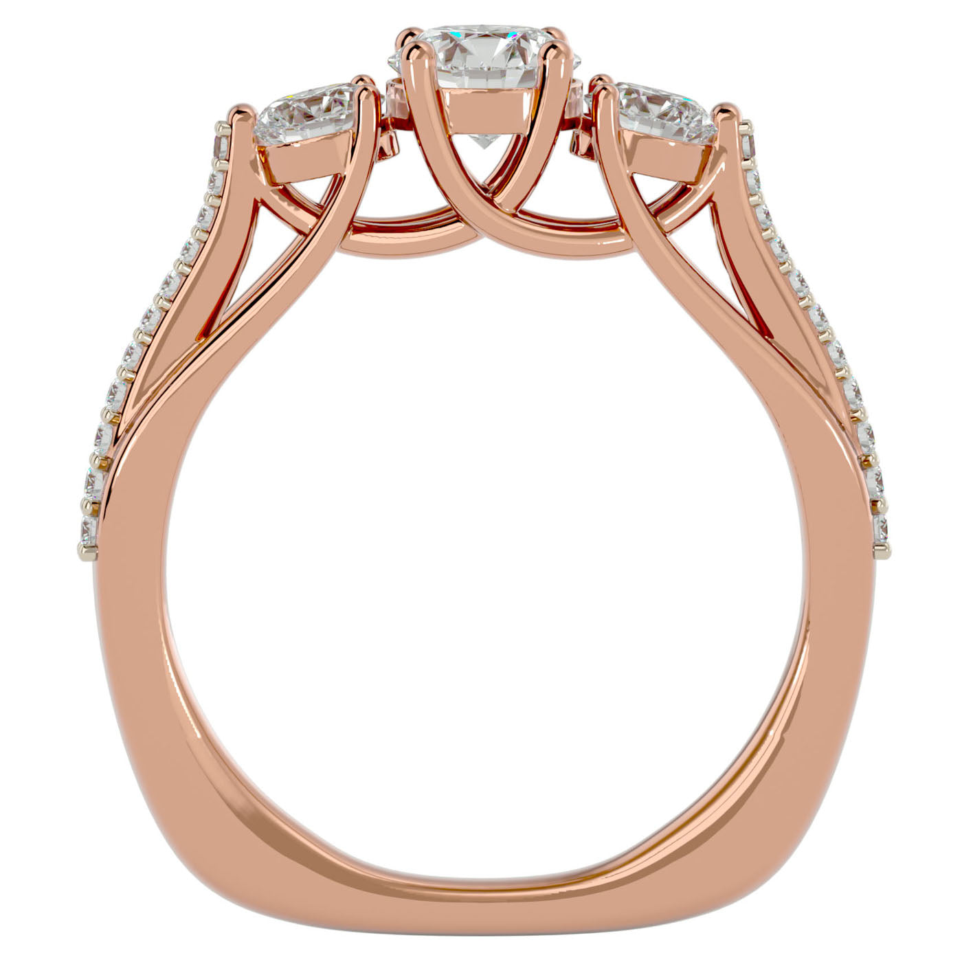 Inel de Logodnă Véronique din Aur 14k cu Trei Diamante Naturale Pavè de 0.97 ct din 14k Aur Roz - Castelo.ro