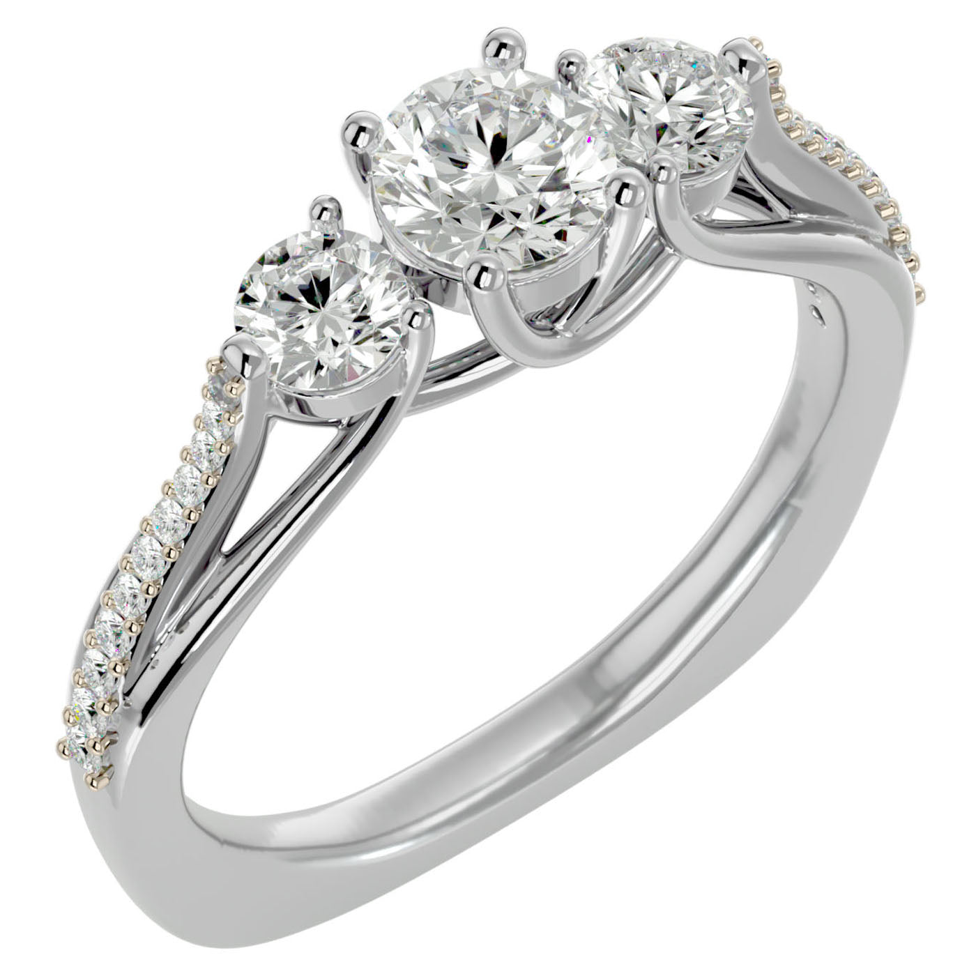 Inel de Logodnă Véronique cu Trei Moissanite Pavè de 0.97 ct din Platina - Castelo.ro