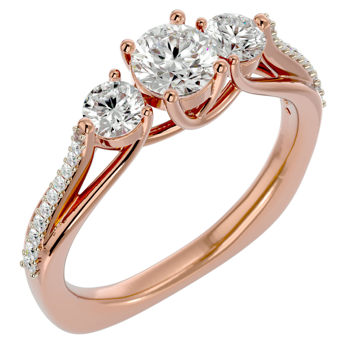 Inel de Logodnă Véronique cu Trei Moissanite Pavè de 0.97 ct din 18k Aur Roz - Castelo.ro