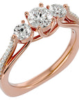 Inel de Logodnă Véronique cu Trei Moissanite Pavè de 0.97 ct din 18k Aur Roz - Castelo.ro