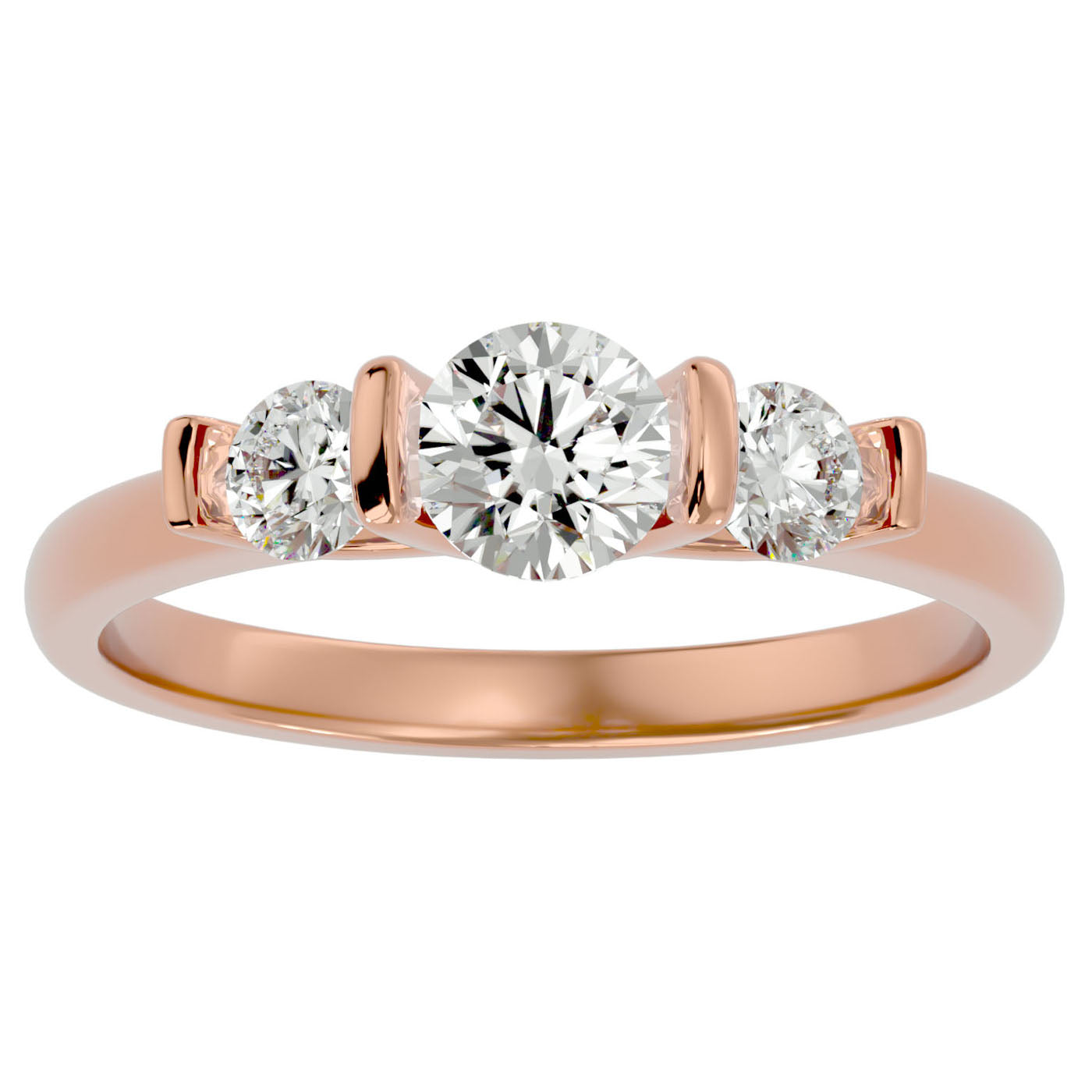 Inel Trei Diamante Naturale Montate Unic de 0.88 ct din 18k Aur Roz - Castelo.ro