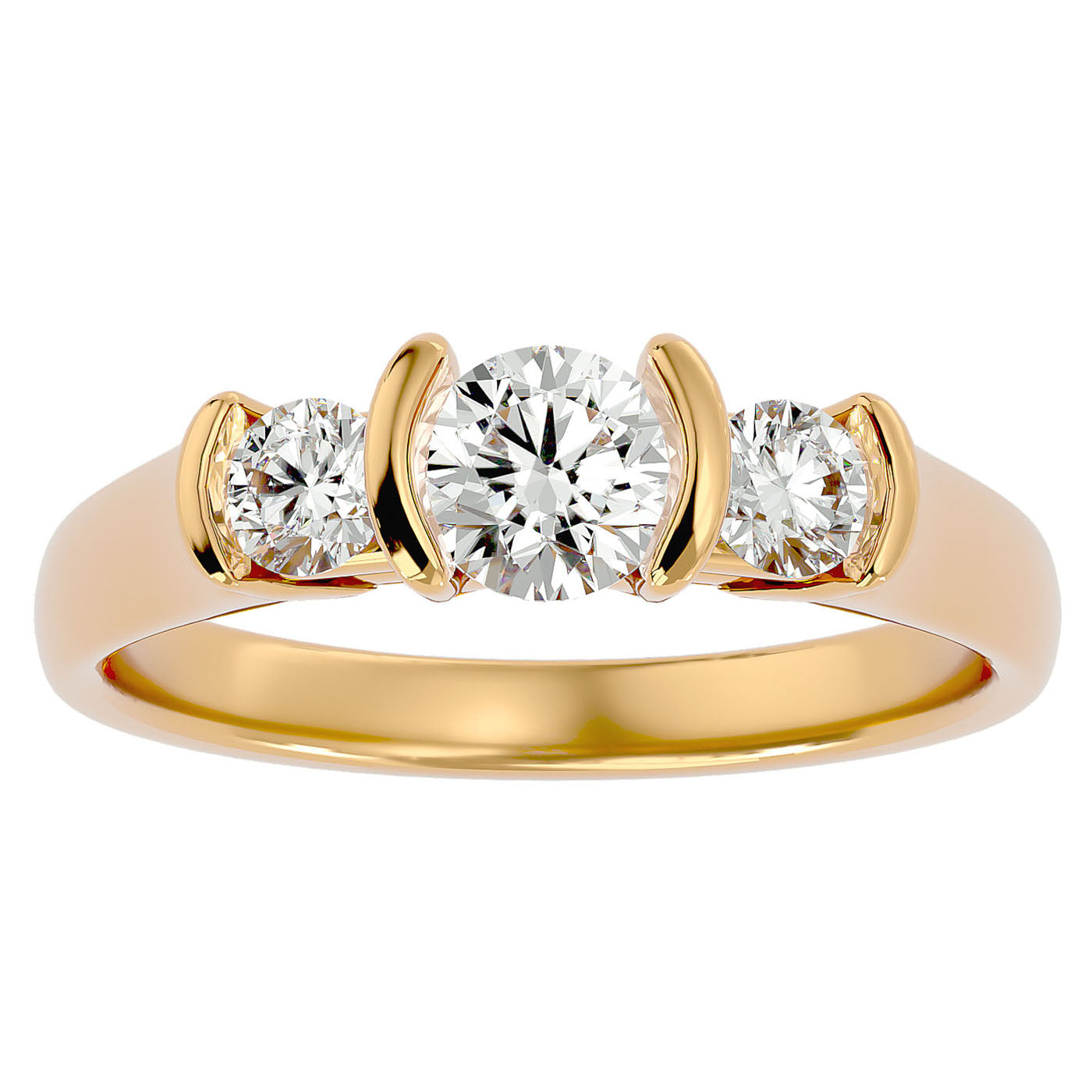 Inel Rosette cu Trei Moissanite de 0.88 ct din 18k Aur Galben - Castelo.ro