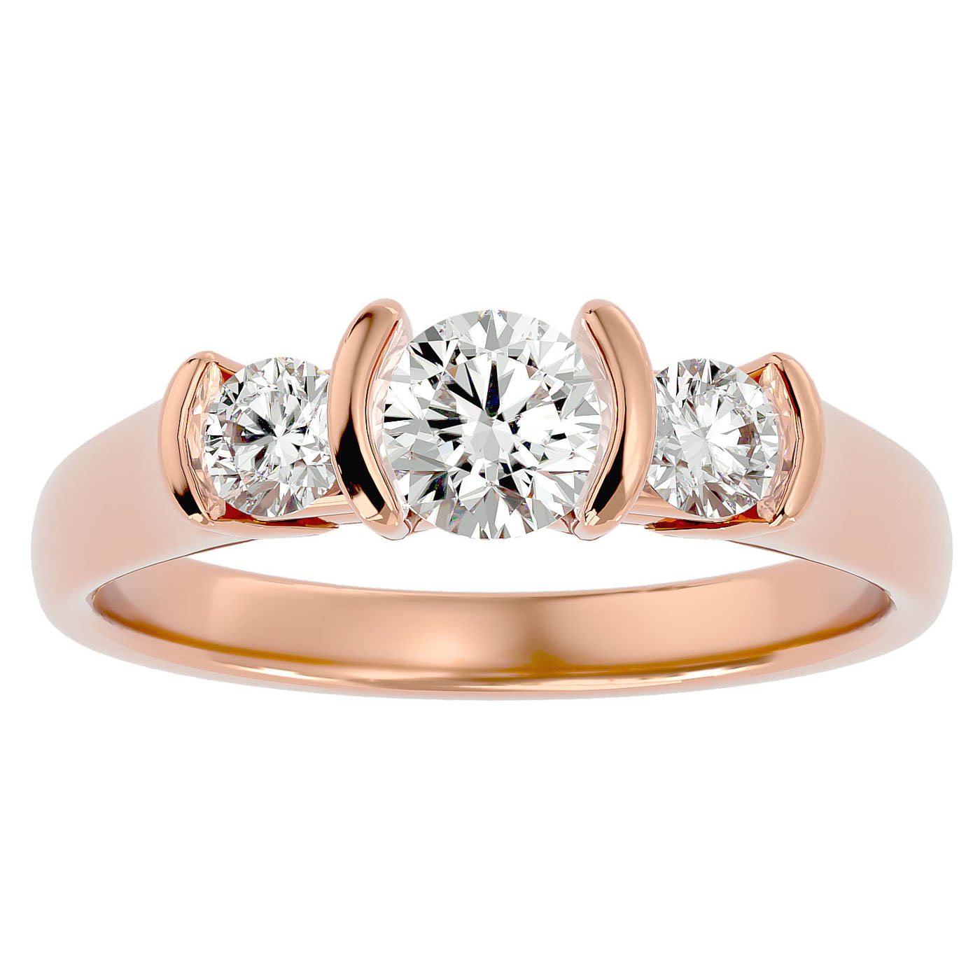 Inel Rosette cu Trei Moissanite de 0.88 ct din 18k Aur Roz - Castelo.ro