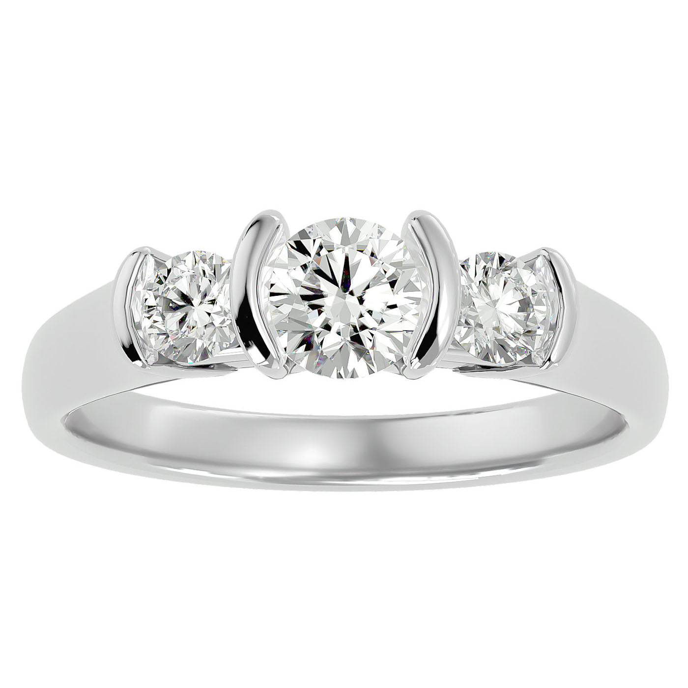 Inel Rosette cu Trei Moissanite de 0.88 ct din Platina - Castelo.ro
