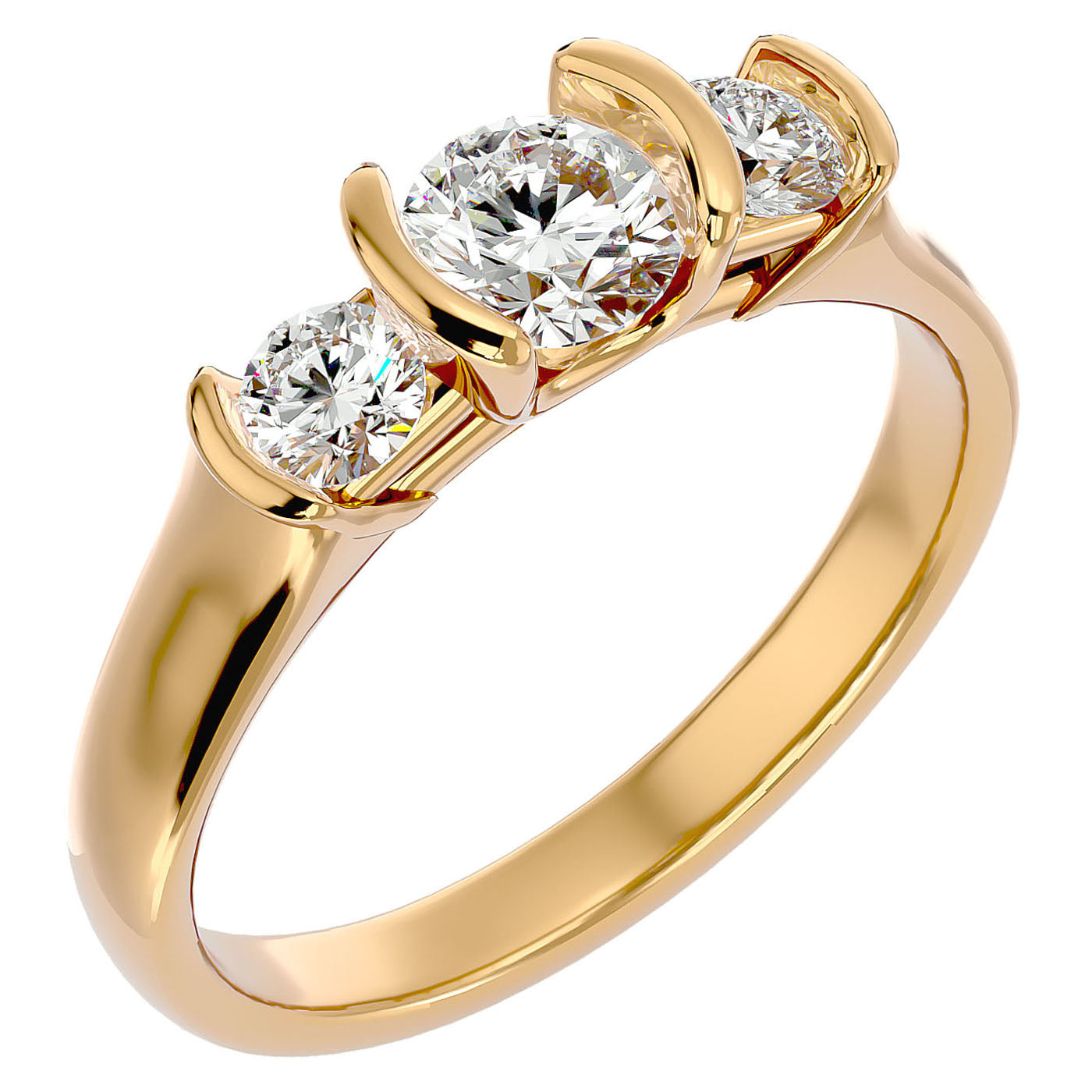 Inel Rosette cu Trei Moissanite de 0.88 ct din 18k Aur Galben - Castelo.ro