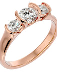 Inel Rosette din Aur 14k cu Trei Diamante Create în Laborator de 0.88 ct din 14k Aur Roz - Castelo.ro