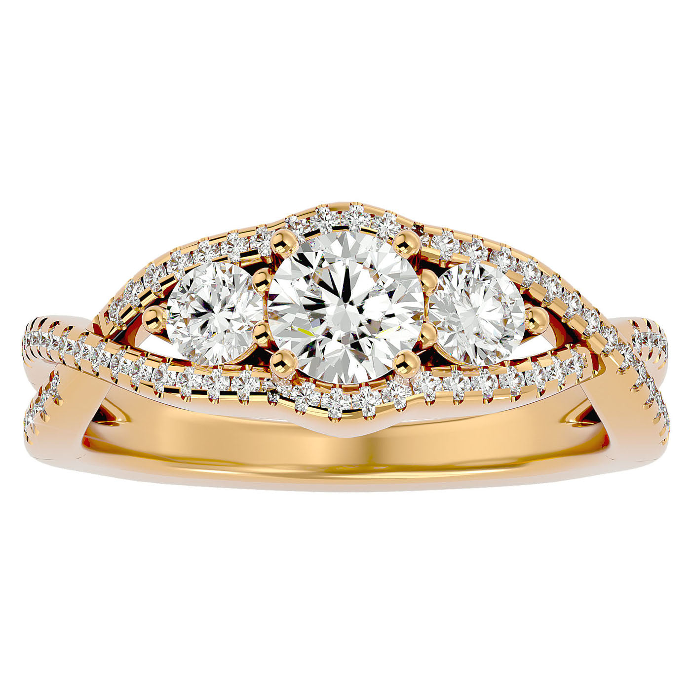 Inel de Logodnă Infinit din Aur 14k cu Trei Moissanite Pavè de 1.07 ct din 14k Aur Galben - Castelo.ro