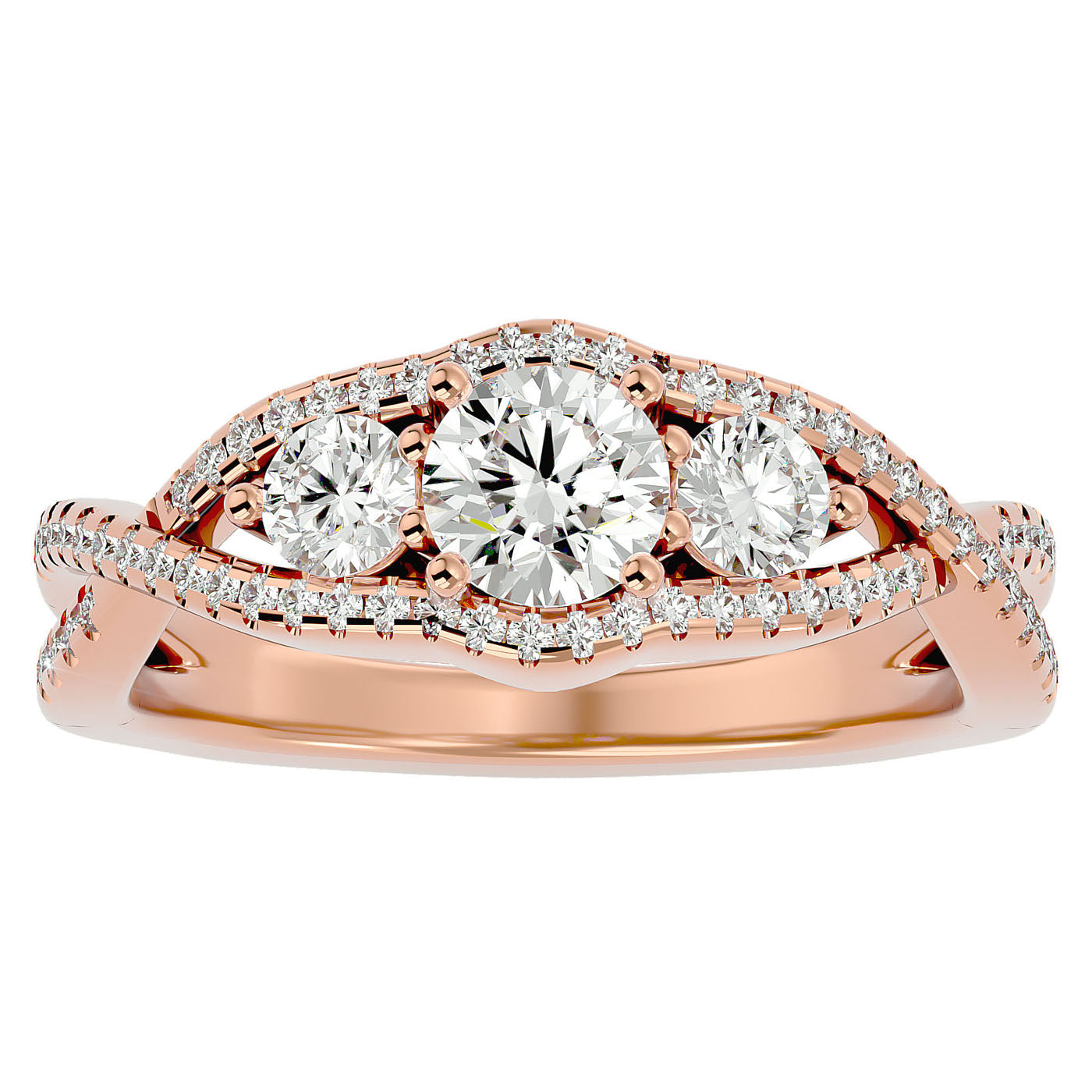 Inel de Logodnă Infinit din Aur 14k cu Trei Diamante Naturale Pavè de 1.07 ct din 14k Aur Roz - Castelo.ro
