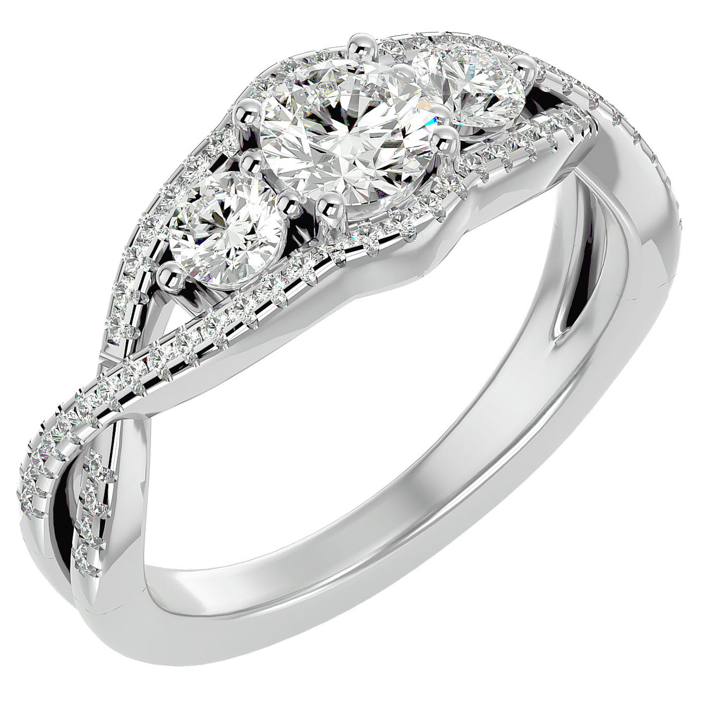 Inel de Logodnă Infinit din Aur 14k cu Trei Moissanite Pavè de 1.07 ct din 14k Aur Alb - Castelo.ro