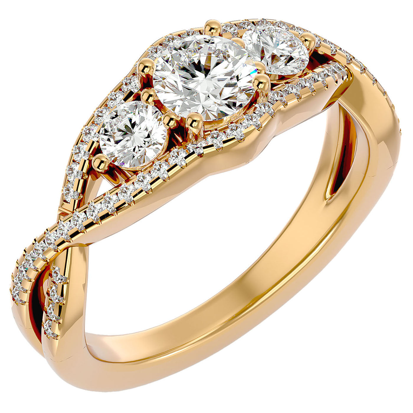 Inel de Logodnă Infinit din Aur 14k cu Trei Moissanite Pavè de 1.07 ct din 14k Aur Galben - Castelo.ro