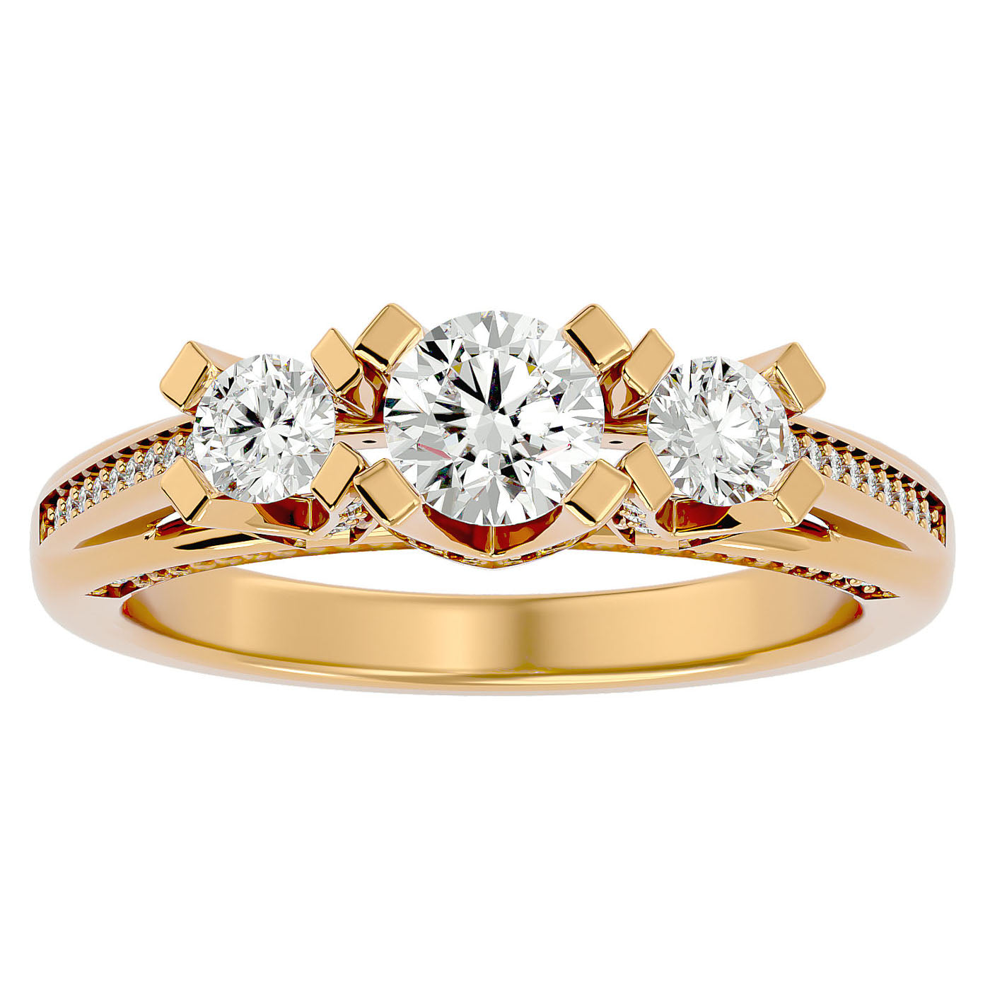 Inel de Logodnă Aurora din Aur 14k cu Trei Moissanite Pavè de 1.19 ct din 14k Aur Galben - Castelo.ro