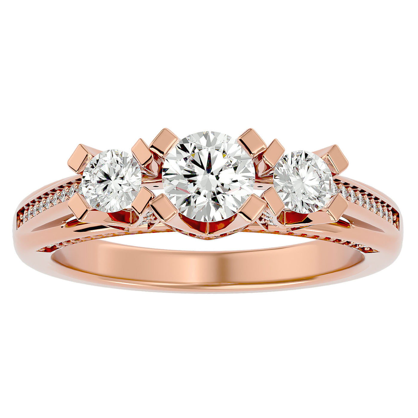 Inel de Logodnă Aurora din Aur 14k cu Trei Diamante Naturale Pavè de 1.19 ct din 14k Aur Roz - Castelo.ro