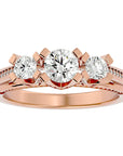 Inel de Logodnă Aurora din Aur 14k cu Trei Moissanite Pavè de 1.19 ct din 14k Aur Roz - Castelo.ro