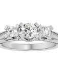 Inel de Logodnă Aurora din Aur 14k cu Trei Diamante Create în Laborator Pavè de 1.19 ct din 14k Aur Alb - Castelo.ro