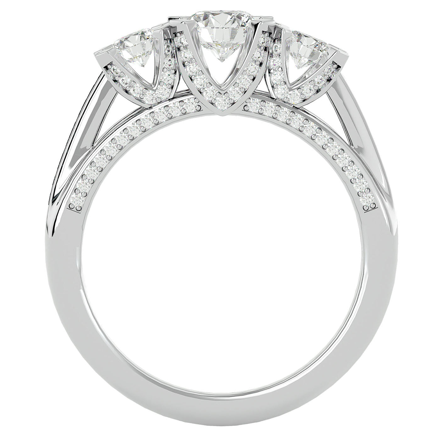 Inel de Logodnă Aurora cu Trei Diamante Naturale Pavè de 1.19 ct din Platina - Castelo.ro